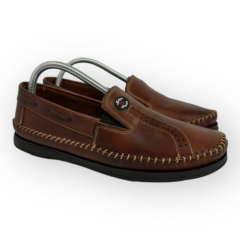 KAPS Shoes Mens size 40 US 7 8 Slip On Leather Braided Moccasins Brown Shoes